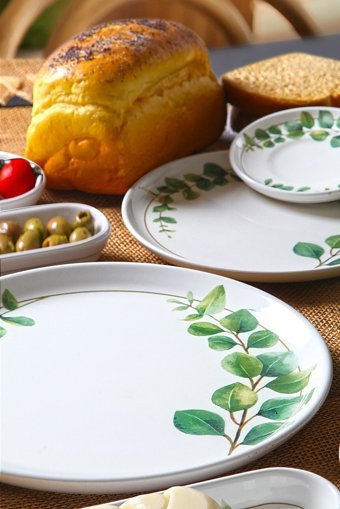 Nandy Home Okaliptus Desenli 21 Parça 6 Kişilik Seramik Kahvaltı Takımı Beyaz
