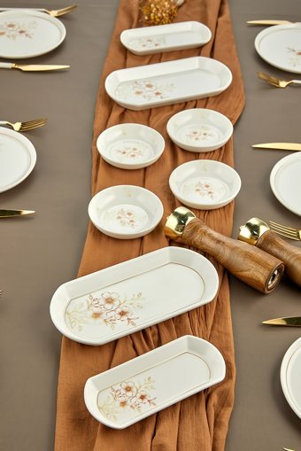 Erbaşlar Lara Gold Yuvarlak Desenli 14 Parça 6 Kişilik Seramik Kahvaltı Takımı Sarı