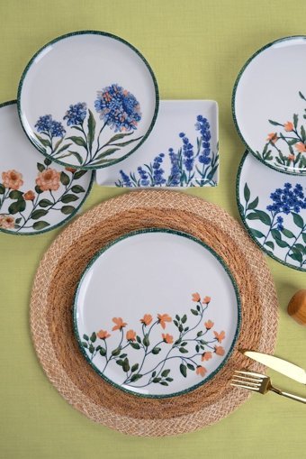 Porland Flower Garden Desenli 18 Parça 6 Kişilik Porselen Kahvaltı Takımı Beyaz