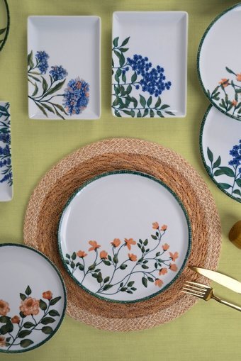 Porland Flower Garden Desenli 18 Parça 6 Kişilik Porselen Kahvaltı Takımı Beyaz