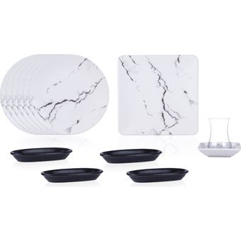 Acar Majori Yuvarlak Desenli 23 Parça 6 Kişilik Stoneware Kahvaltı Takımı Beyaz
