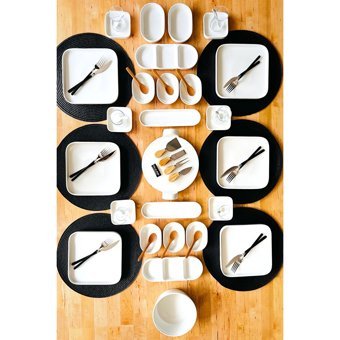 Casa De Bella Modern Kare 50 Parça 6 Kişilik Porselen Kahvaltı Takımı Beyaz
