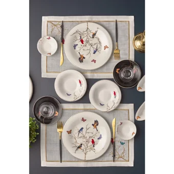 Karaca Fine Pearl New Grace Black Oval-Yuvarlak Desenli 26 Parça 6 Kişilik Fine Pearl Kahvaltı Takımı Beyaz