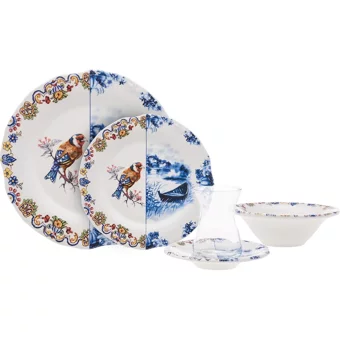 Karaca Leland Birdy Yuvarlak Desenli 26 Parça 6 Kişilik Stoneware Kahvaltı Takımı Çok Renkli