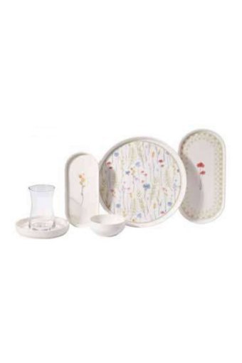 Korkmaz Luna Collection A8689 Desenli 26 Parça 6 Kişilik Porselen Kahvaltı Takımı Beyaz