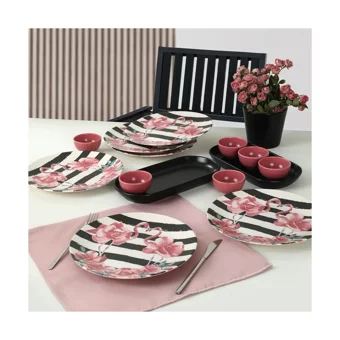 Keramika Flamingo Yuvarlak Desenli 14 Parça 6 Kişilik Stoneware Kahvaltı Takımı Çok Renkli
