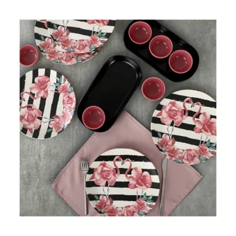 Keramika Flamingo Yuvarlak Desenli 14 Parça 6 Kişilik Stoneware Kahvaltı Takımı Çok Renkli