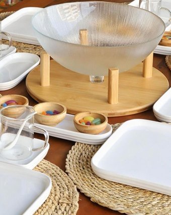 Atbyhome Kuga Bambum 36 Parça 6 Kişilik Seramik Kahvaltı Takımı Beyaz-Şeffaf-Kahverengi
