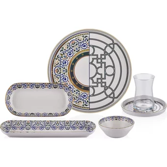 Neva Mentol Jülide N3164 26 Parça 6 Kişilik Seramik Kahvaltı Takımı Çok Renkli
