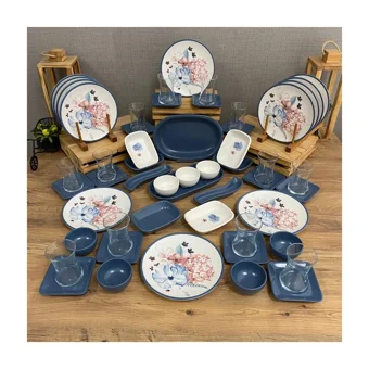 Keramika Blue Flowers Yuvarlak Desenli 53 Parça 12 Kişilik Seramik Kahvaltı Takımı Beyaz-Mavi