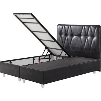 Belletto 140 x 190 cm Ayrılabilen Başlıklı Çift Kişilik Sandıklı Baza Seti Siyah
