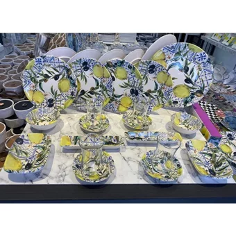 Jindar Life Life Yuvarlak Desenli 19 Parça 4 Kişilik Seramik Kahvaltı Takımı Yeşil