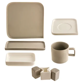 Jumbo Quadro Grey Kare 27 Parça 6 Kişilik Bone China Kahvaltı Takımı Gri