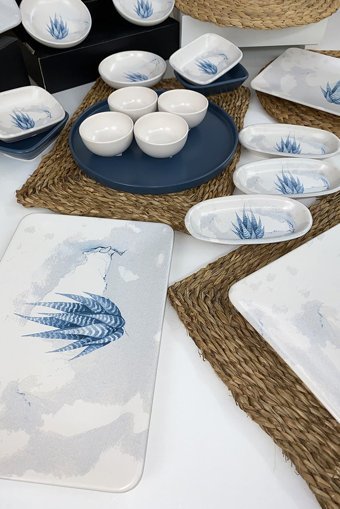 Keramika Blue Magicsiera Kare Desenli 23 Parça 6 Kişilik Seramik Kahvaltı Takımı Beyaz-Mavi