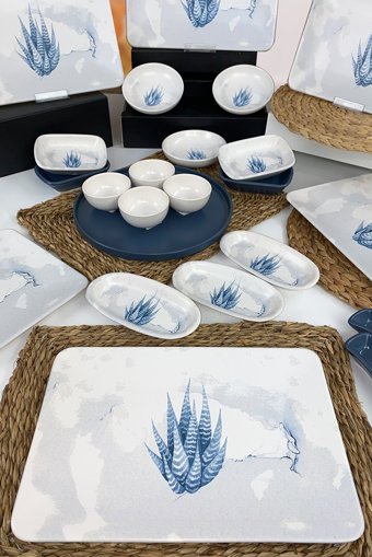 Keramika Blue Magicsiera Kare Desenli 23 Parça 6 Kişilik Seramik Kahvaltı Takımı Beyaz-Mavi