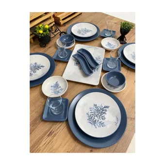 Keramika Blue Magic Desenli 25 Parça 4 Kişilik Seramik Kahvaltı Takımı Beyaz-Mavi