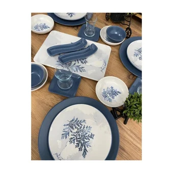 Keramika Blue Magic Desenli 25 Parça 4 Kişilik Seramik Kahvaltı Takımı Beyaz-Mavi