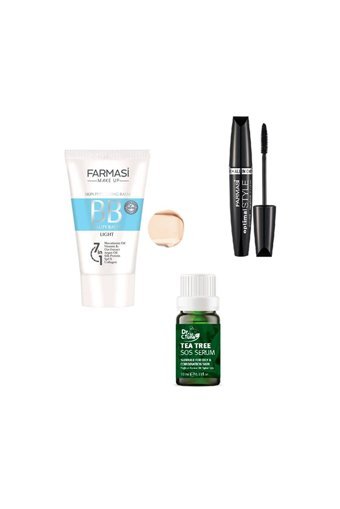 Dr. C. Tuna Karma-Yağlı Ciltler İçin Suya Dayanıklı Su Bazlı Sivilce Yapmayan BB Krem Açık Ton + + Dr.C.Tuna Çay Ağacı Yağlı Sos Serumu 10 ml + Optimal Style Maskara 8 ml