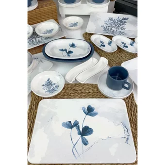 Keramika Blue Magic Siera 19863 Kare Desenli 31 Parça 6 Kişilik Seramik Kahvaltı Takımı Beyaz