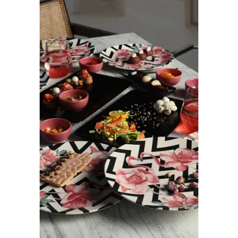 Keramika Flamingo Yuvarlak Desenli 17 Parça 6 Kişilik Seramik Kahvaltı Takımı Çok Renkli