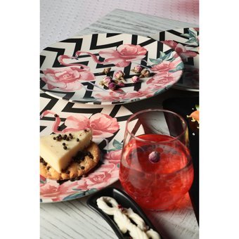 Keramika Flamingo Yuvarlak Desenli 17 Parça 6 Kişilik Seramik Kahvaltı Takımı Çok Renkli