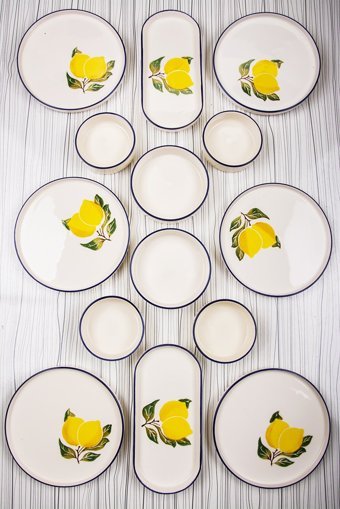 Mukko Home Limon Desenli 14 Parça 6 Kişilik Seramik Kahvaltı Takımı Çok Renkli
