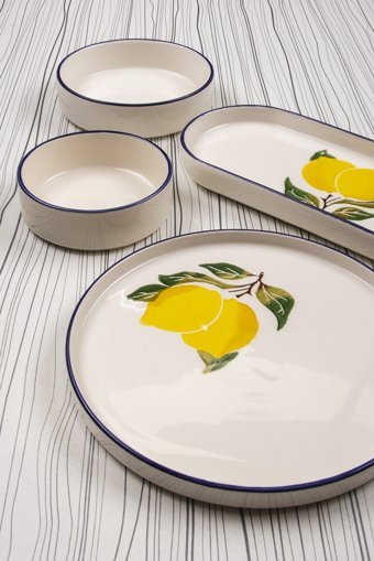 Mukko Home Limon Desenli 14 Parça 6 Kişilik Seramik Kahvaltı Takımı Çok Renkli