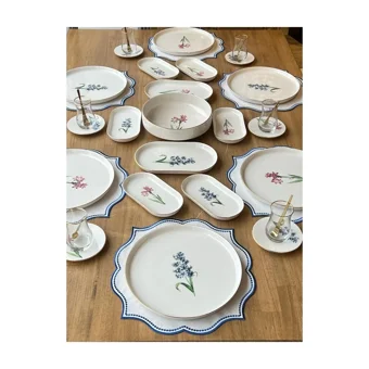 Rossev Pure Fleur Lavender Desenli 39 Parça 6 Kişilik Porselen Kahvaltı Takımı Beyaz