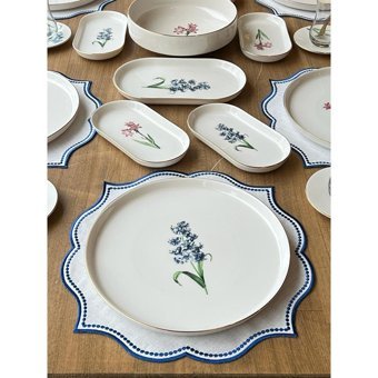 Rossev Pure Fleur Lavender Desenli 39 Parça 6 Kişilik Porselen Kahvaltı Takımı Beyaz