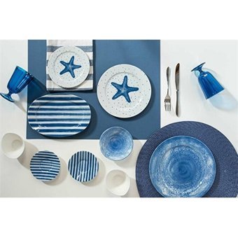 Porland Starfish Desenli 36 Parça 6 Kişilik Porselen Kahvaltı Takımı Beyaz-Mavi