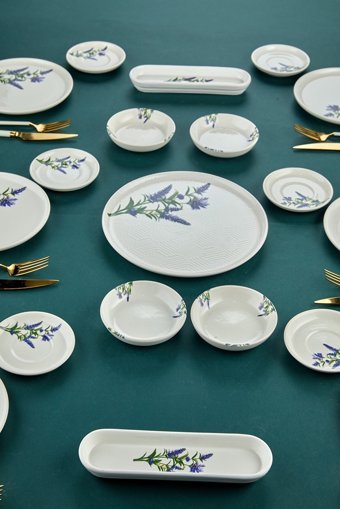 Erbaşlar Lavander Yuvarlak Desenli 21 Parça 6 Kişilik Seramik Kahvaltı Takımı Mor