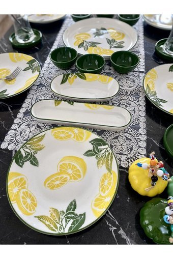 Yiğit Seramik Züccaciye Limon Desenli 23 Parça 6 Kişilik Seramik Kahvaltı Takımı Sarı
