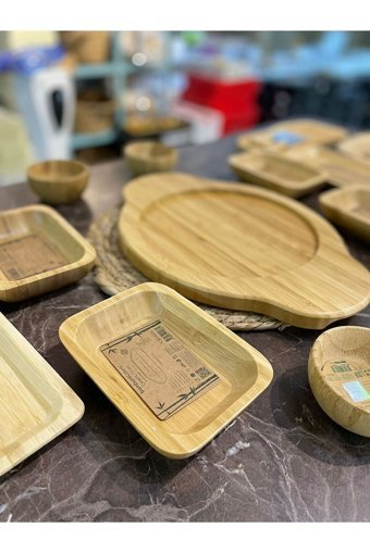 Bambum Demirguc Kare 22 Parça 2 Kişilik Bambu Kahvaltı Takımı Kahverengi