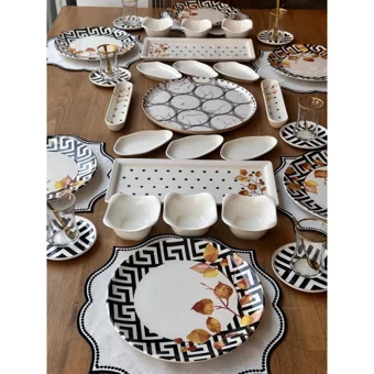 Rossev Güz Desenli 47 Parça 6 Kişilik Stoneware Kahvaltı Takımı Renkli