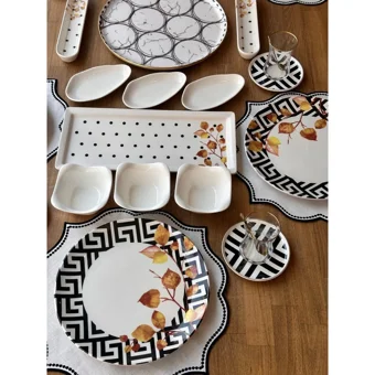 Rossev Güz Desenli 47 Parça 6 Kişilik Stoneware Kahvaltı Takımı Renkli