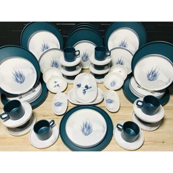 Keramika Blue Magic Yuvarlak Desenli 56 Parça 12 Kişilik Seramik Kahvaltı Takımı Beyaz-Mavi