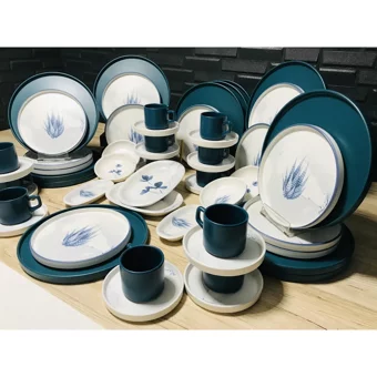 Keramika Blue Magic Yuvarlak Desenli 56 Parça 12 Kişilik Seramik Kahvaltı Takımı Beyaz-Mavi