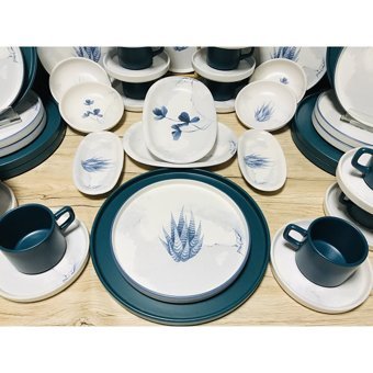 Keramika Blue Magic Yuvarlak Desenli 56 Parça 12 Kişilik Seramik Kahvaltı Takımı Beyaz-Mavi
