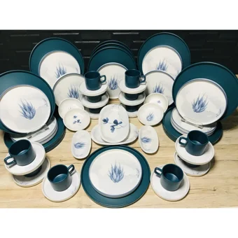 Keramika Blue Magic Yuvarlak Desenli 56 Parça 12 Kişilik Seramik Kahvaltı Takımı Beyaz-Mavi