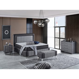 Arleno Bedding Nirvana 160 x 200 cm Ayrılabilen Yataklı Başlıklı Çift Kişilik Sandıklı Baza Seti Siyah