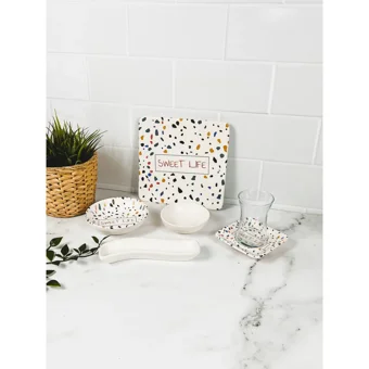 Byz Home Sweet Kare Desenli 26 Parça 6 Kişilik Stoneware Kahvaltı Takımı Çok Renkli