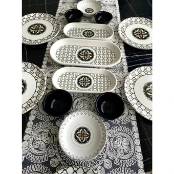 Venüs Home Liva Desenli 15 Parça 6 Kişilik Seramik Kahvaltı Takımı Siyah