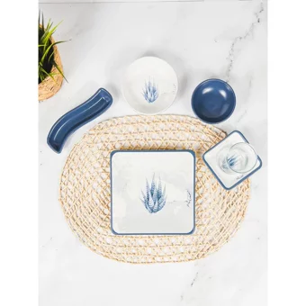 Byz Home Begon Kare Desenli 26 Parça 6 Kişilik Stoneware Kahvaltı Takımı Mavi