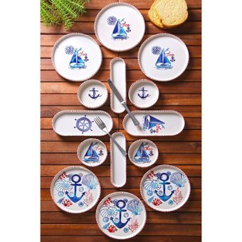 Nandy Home Handmade Marin Desenli 14 Parça 6 Kişilik Seramik Kahvaltı Takımı Çok Renkli