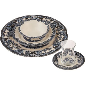 Karaca Blue İliad Yuvarlak Desenli 26 Parça 6 Kişilik Stoneware Kahvaltı Takımı Lacivert