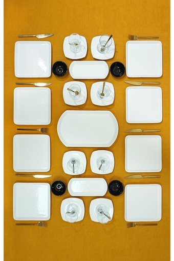 Akkoyunlu Home Kare Kare 23 Parça 8 Kişilik Seramik Kahvaltı Takımı Beyaz