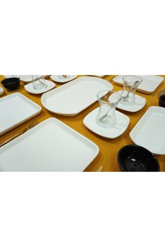 Akkoyunlu Home Kare Kare 23 Parça 8 Kişilik Seramik Kahvaltı Takımı Beyaz