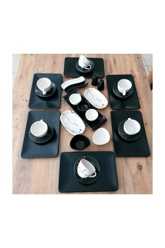 Demet Çeyiz Siera Kare 30 Parça 6 Kişilik Stoneware Kahvaltı Takımı Siyah
