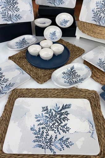 Keramika Blue Magic Kare Desenli 18 Parça 6 Kişilik Seramik Kahvaltı Takımı Beyaz