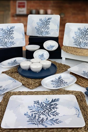 Keramika Blue Magic Kare Desenli 18 Parça 6 Kişilik Seramik Kahvaltı Takımı Beyaz